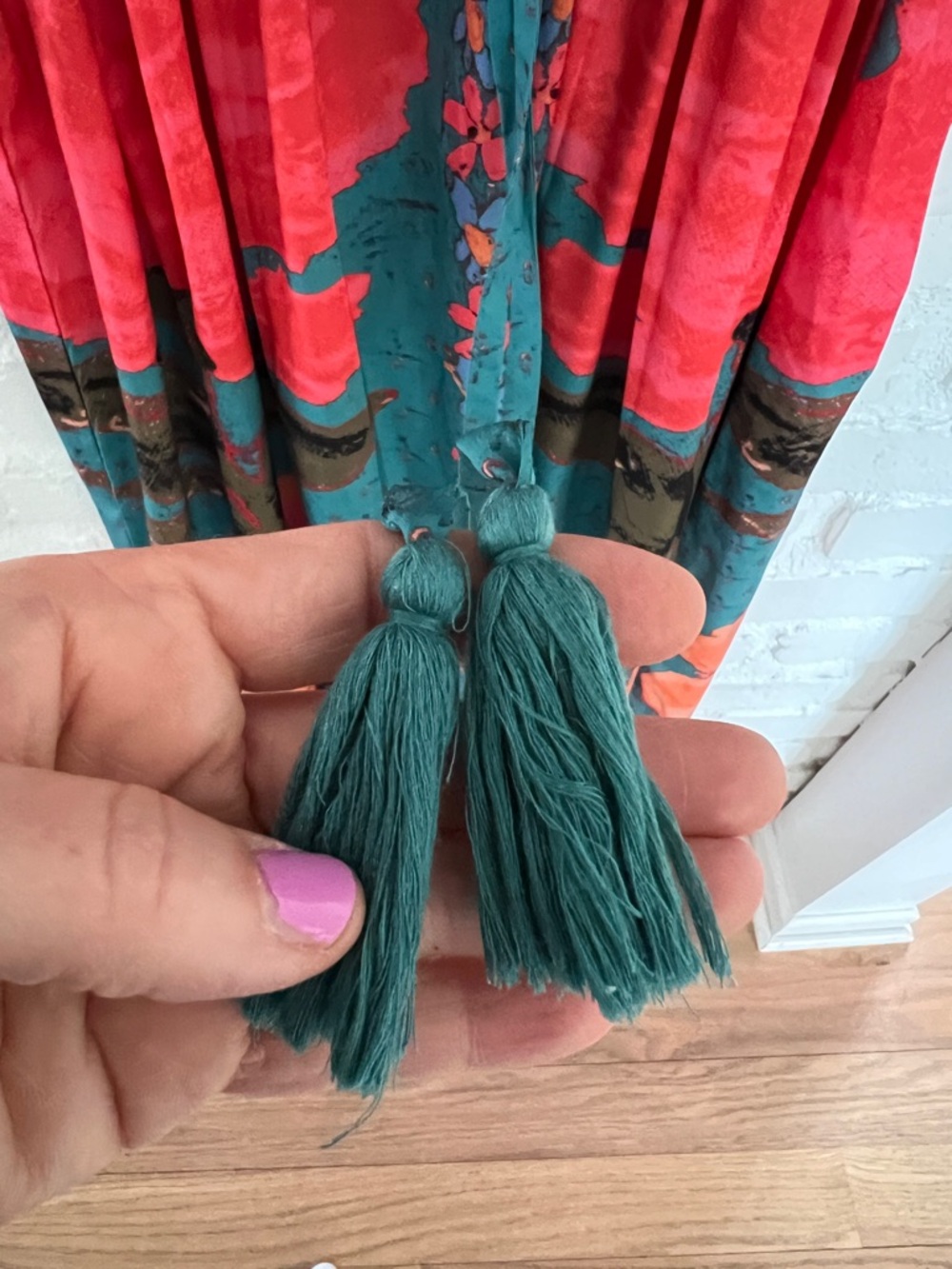 Cost Plus World Market Teal and Coral Floral V-Neck Maxi Dress - Picture 4 of 7